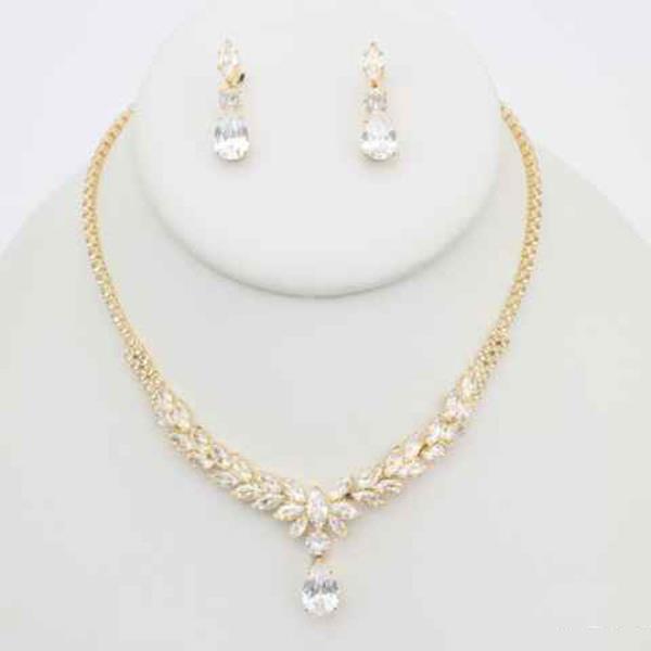 CZ Marquise Leaf Pendant Necklace Earring Set
