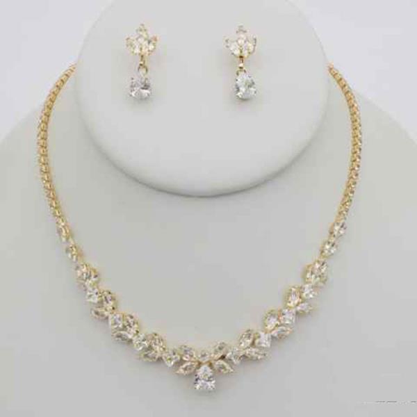 CZ Round Marquise Floral Necklace Earring Set