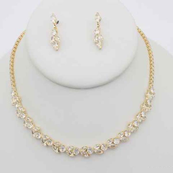 CZ Marquise Leaf Link Necklace Earring Set