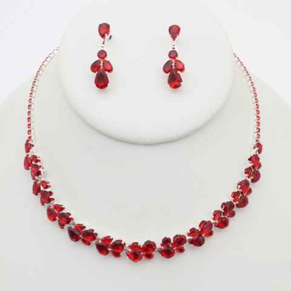 CZ Teardrop Petal Cluster Necklace Earring Set