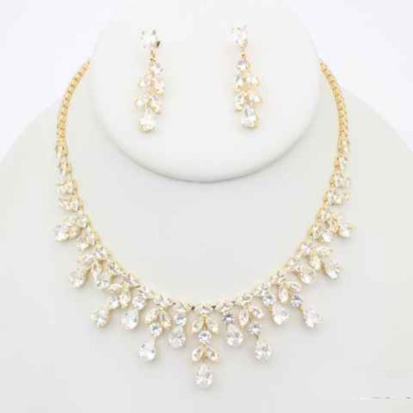 CZ Teardrop Fringe Necklace Earring Set