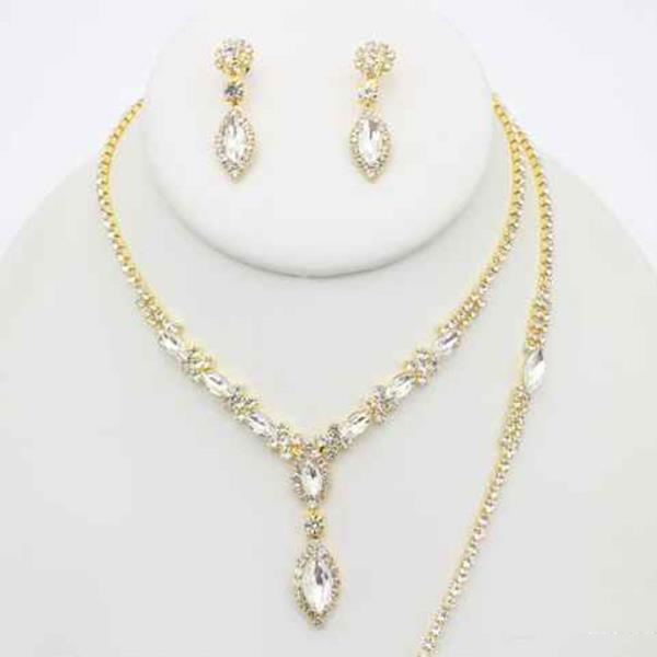 Crystal Rhinestone Teardrop Necklace Earring Set