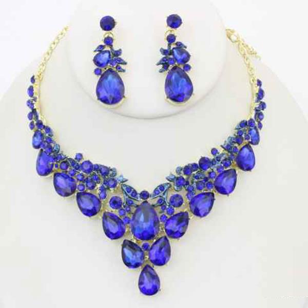 Crystal Rhinestone Teardrop Necklace Earring Set