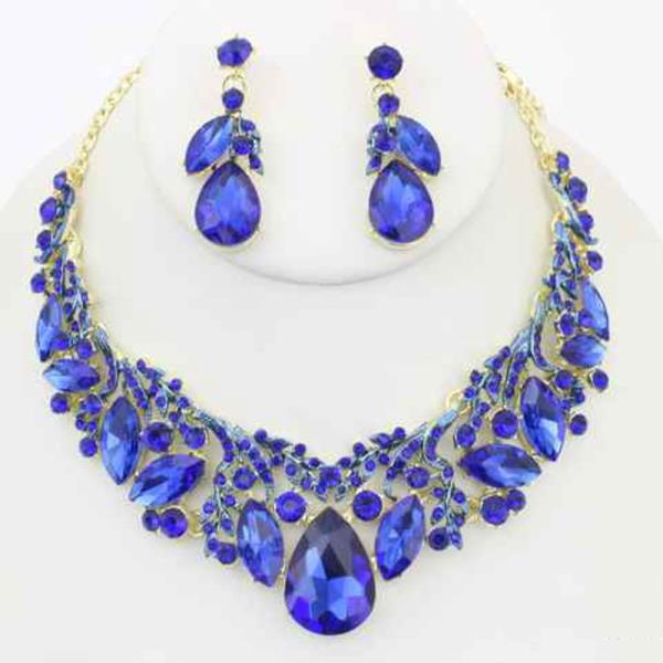 Rhinestone Marquise Teardrop Necklace Earring Set
