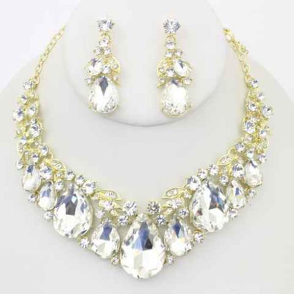 Crystal Rhinestone Teardrop Necklace Earring Set