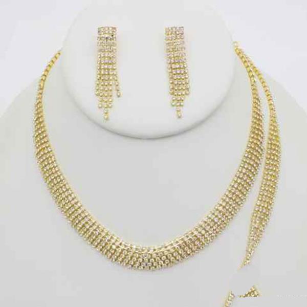 Rhinestone Collar Bracelet Necklace Earring Set