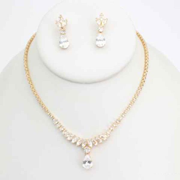 CZ Marquise Round Pendant Necklace Earring Set
