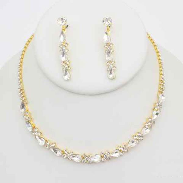 Crystal Rhinestone Marquise Necklace Earring Set