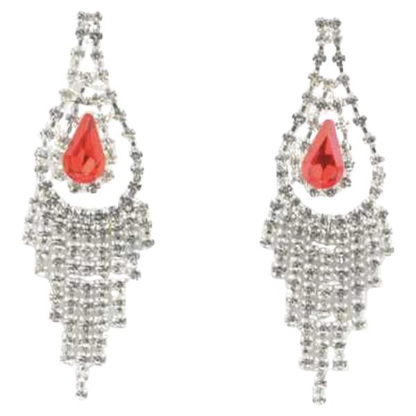 CRYSTAL STONE RHINESTONE TEARDROP FRINGE DROP EARRING