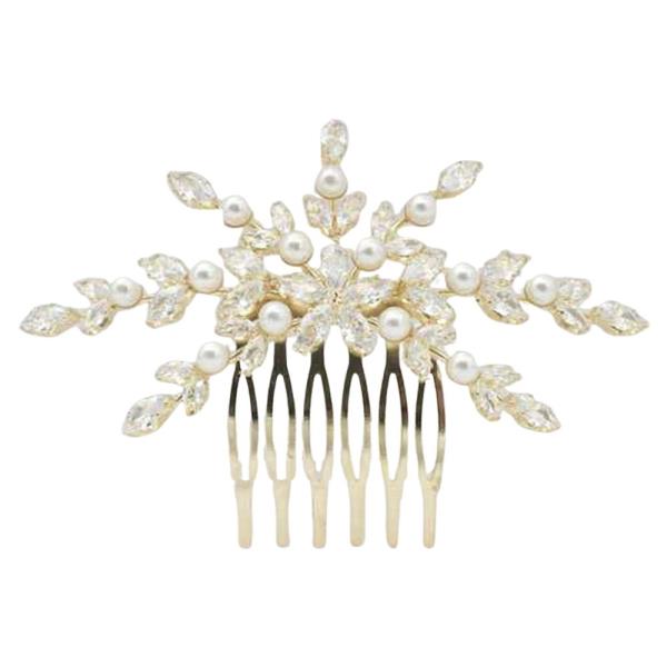 CZ PEARL LEAF BRANCH HAIR COMB