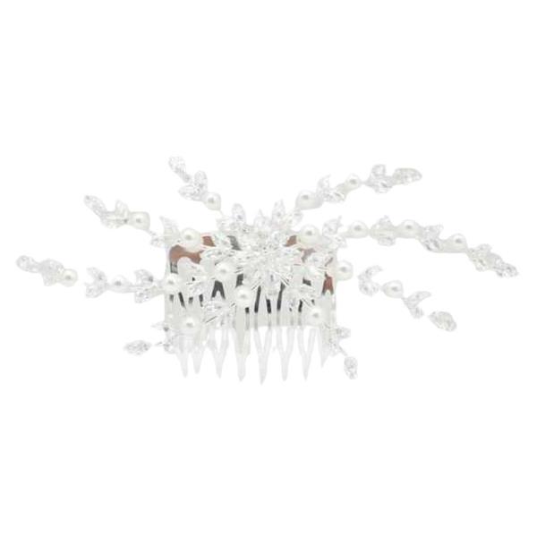 CZ PEARL FLORAL BRANCH SPRAY HAIR COMB