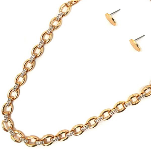 Metal W Stone Necklace Earring Set