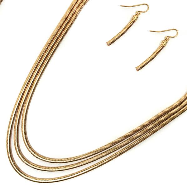 LAYER METAL CHAIN NECKLACE EARRING SET
