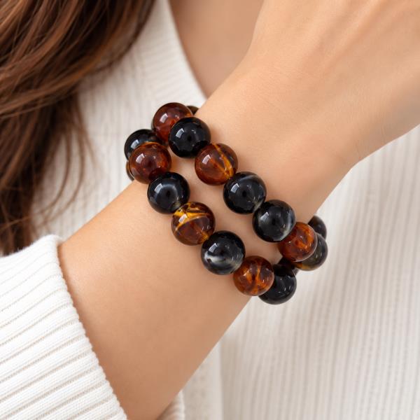 Marbled Round Bead Stretch Bracelet 2 Piece Set