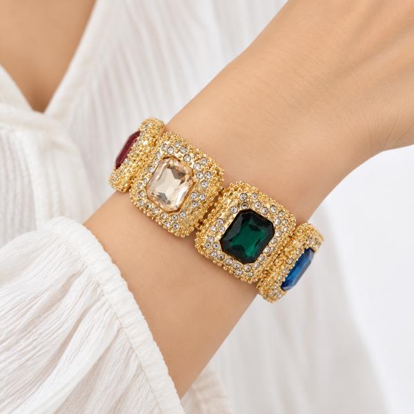 Rhinestone Crystal Rectangle Halo Stretch Bracelet