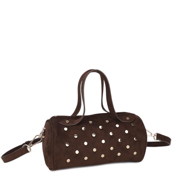 Stylish Suede Stud Accent Handle Crossbody Bag