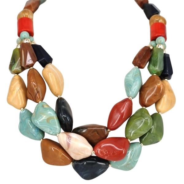 Marbled Chunky Bead Multi Strand Necklace