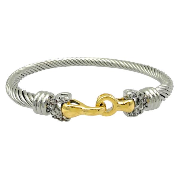 Cable Hook CZ Pave Bar Bangle Bracelet