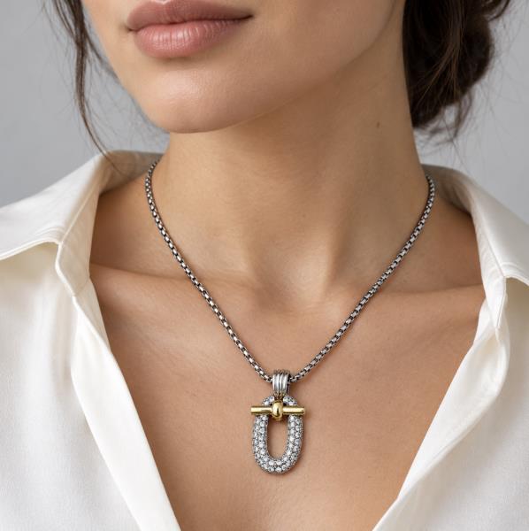 CZ PAVE PIGNOSE TWO TONE NECKLACE