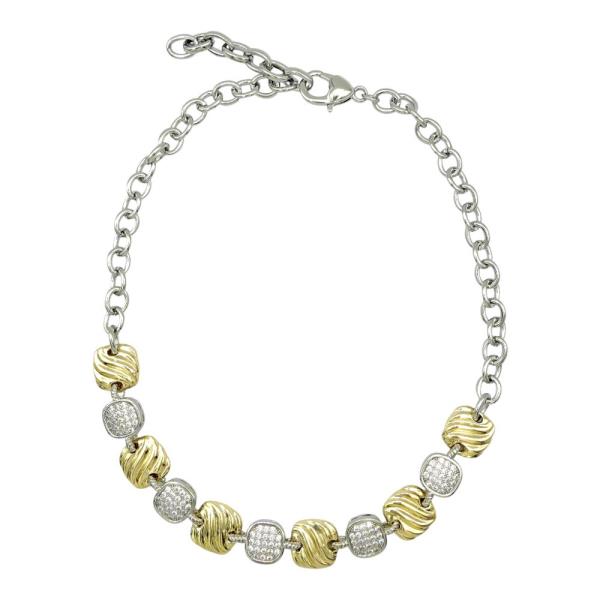 2Tone Square CZ Necklace
