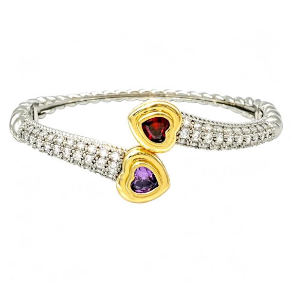 CZ Pave Heart Bangle Bracelet