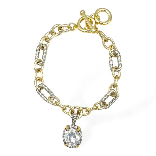 CZ Two Tone Oval Crystal Necklace