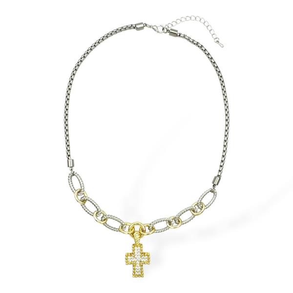 Two Tone Cross Pendant Necklace