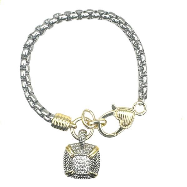 CZ Box Chain Charm Bracelet