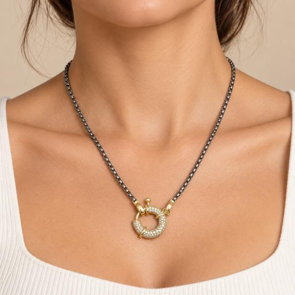 CZ PAVE LOCK RHINESTONE NECKLACE