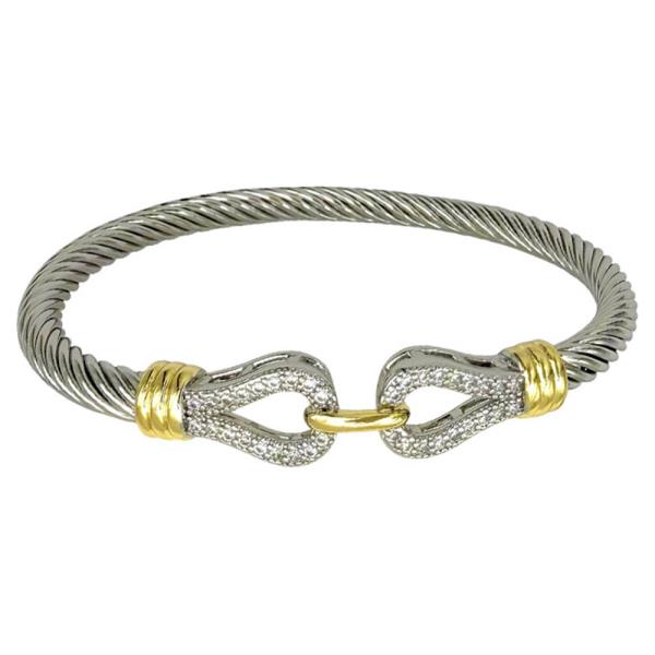 2T Cable CZ Pave Hook Bracelet