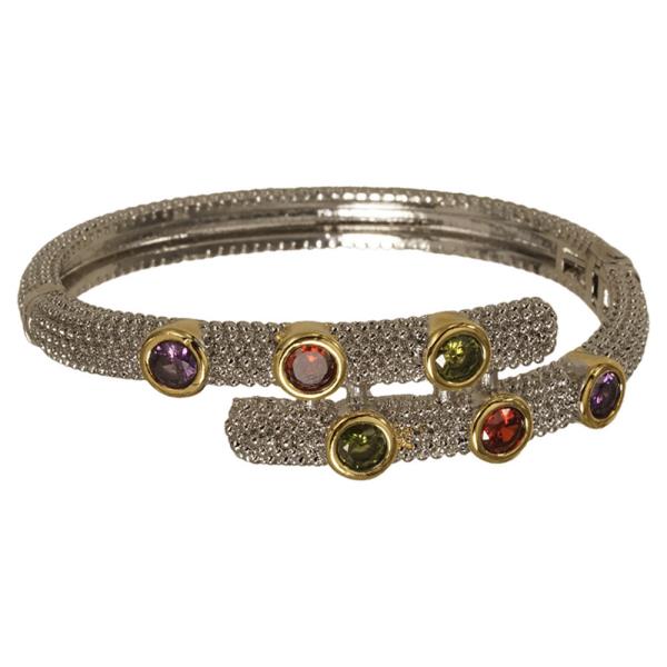 Two Tone Multi Stone CZ Bangle Bracelet