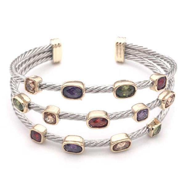 Layered Multi Color Open Bangle Bracelet