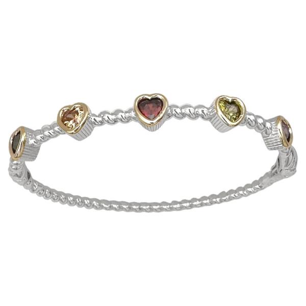 Two Tone Heart CZ Bracelet