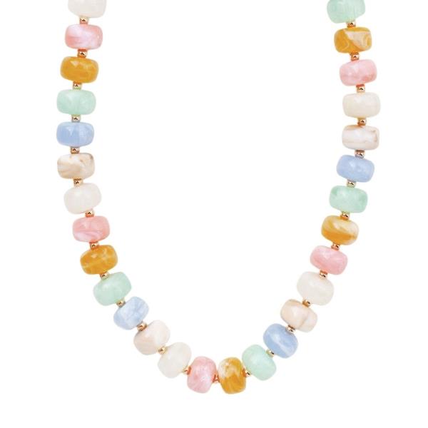 Marbled Rondelle Bead Metal Spacer Necklace