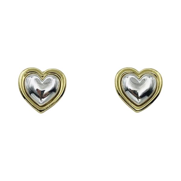 TWO TONE METAL LAYERED HEART STUD EARRING