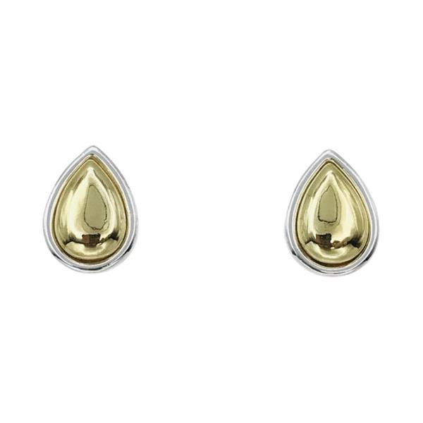 TWO TONE METAL LAYERED TEARDROP STUD EARRING