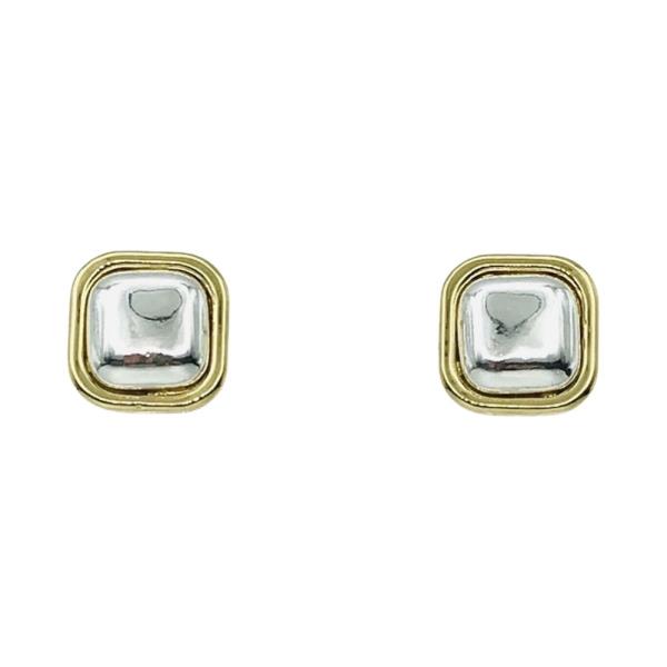 TWO TONE METAL LAYERED SQUARE STUD EARRING