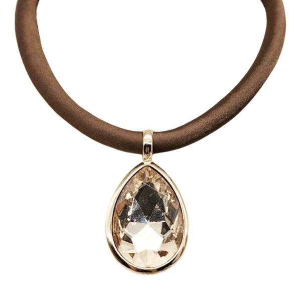Crystal Stone Teardrop Pendant Cord Necklace