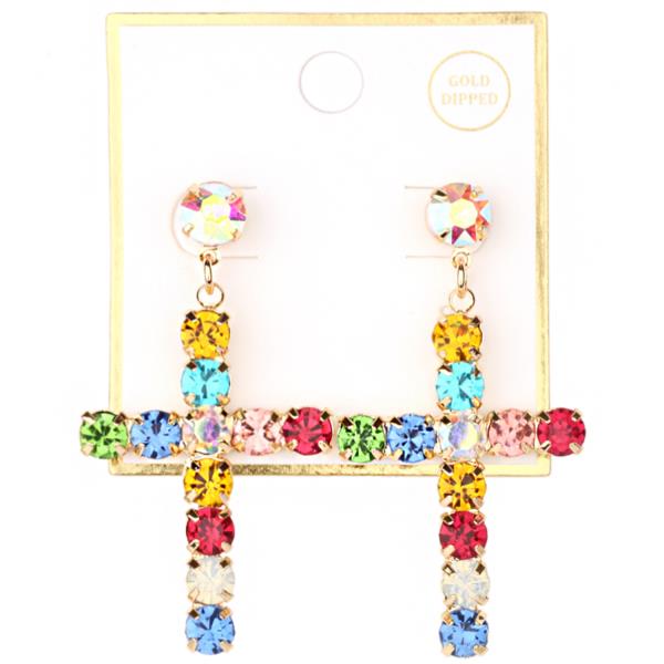RHINESTONE CROSS POST EARRING