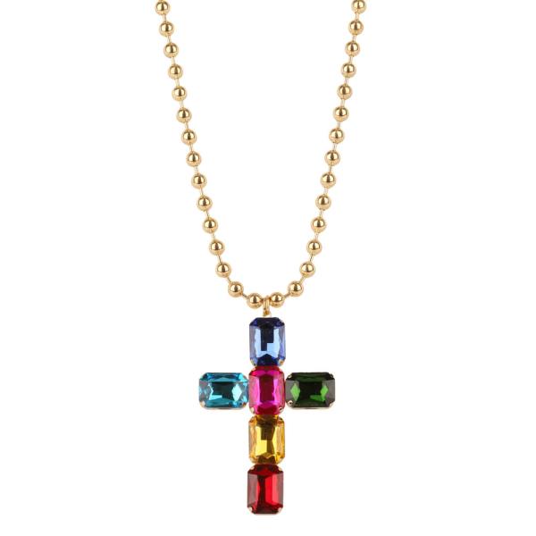Rhinestone Ballchain Cross Necklace
