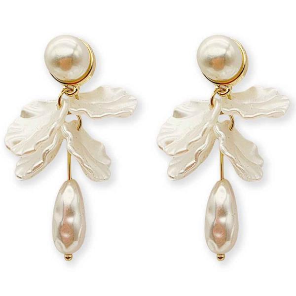 PEARL LEAF DROP EARRING