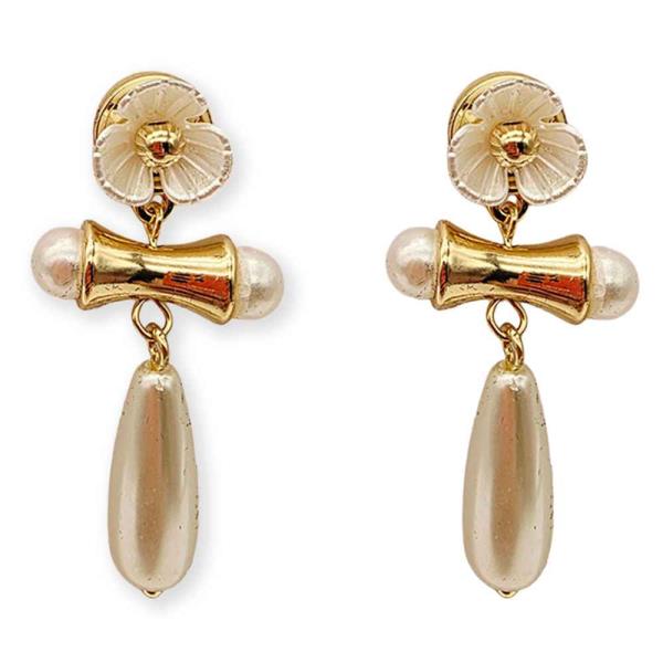 FLOWER STUD W/ PRL DROP EARRING