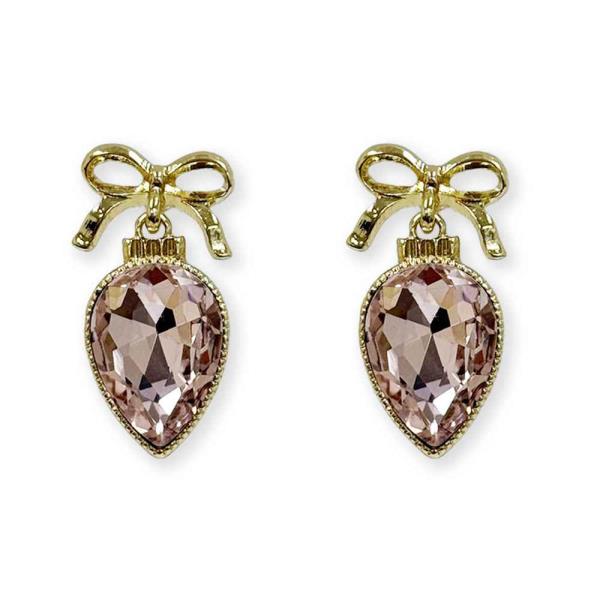 Bow And Pink Crystal Drop Earring