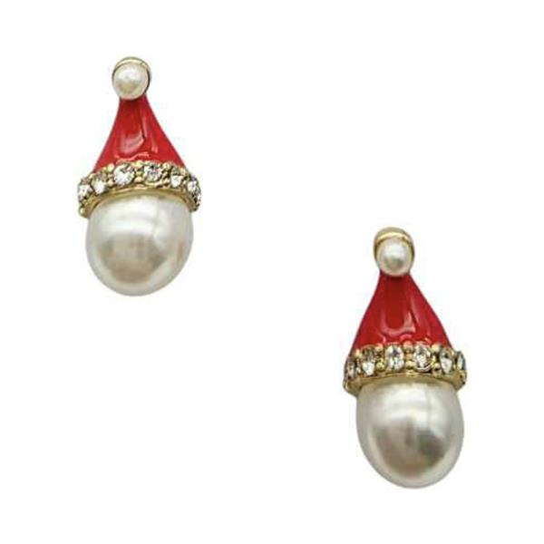 Santa Hat Pearl Crystal Drop Earring