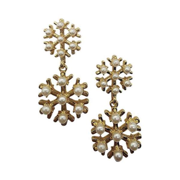 Gold Pearl Snowflake Double Drop Earring