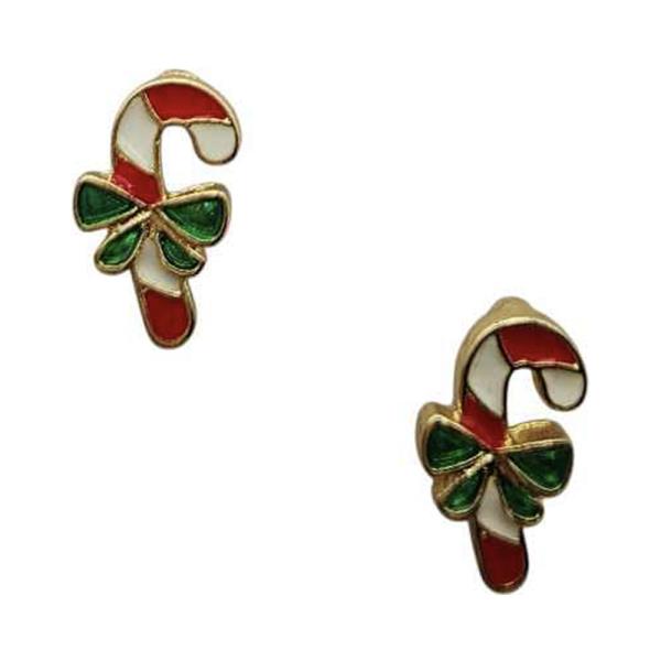 Enamel Candy Cane Bow Stud Earring