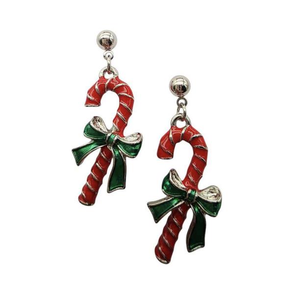 Enamel Candy Cane Ball Drop Earring