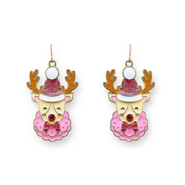 Christmas Enamel Rudolph Hook Earring