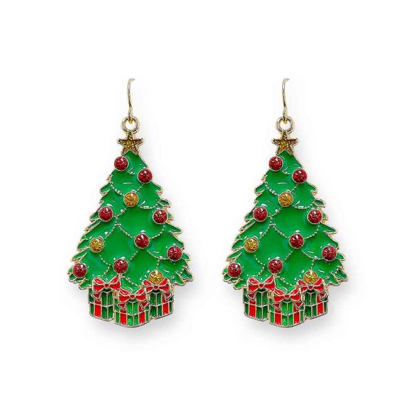 Christmas Enamel Tree Dangle Hook Earring