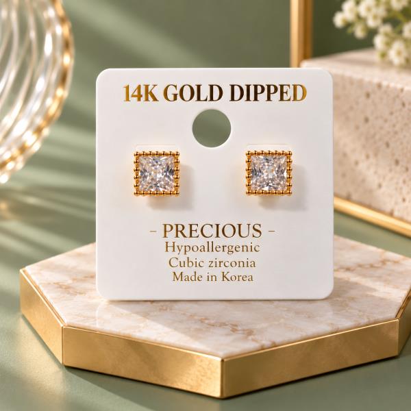 14K Gold Dipped Hypoallergenic CZ Stud Earring